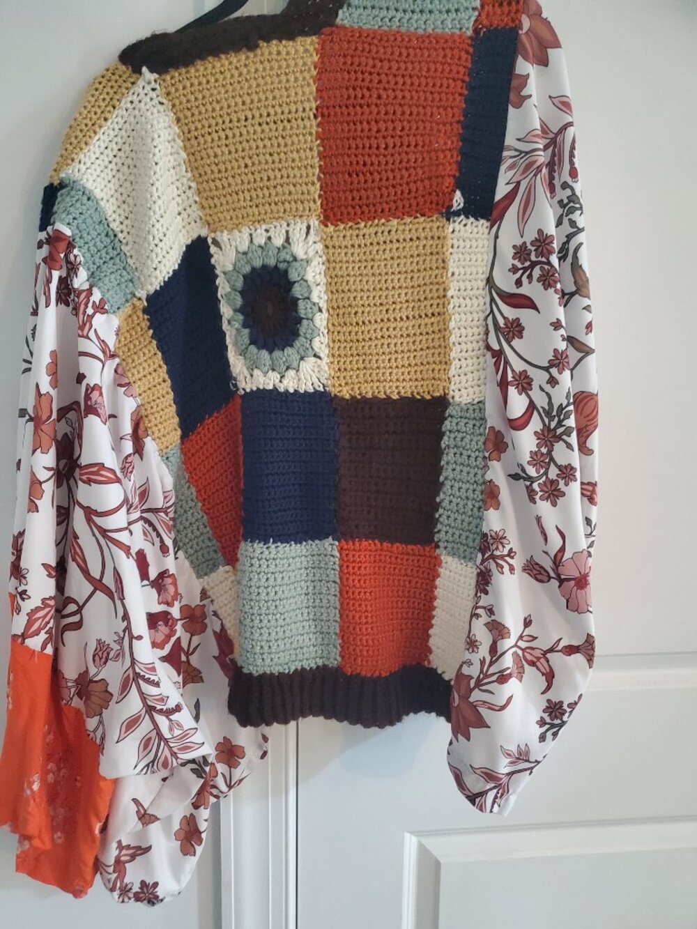 Upcycles boho patchwork mixed-media kimono cardigan - Picture 3 of 3
